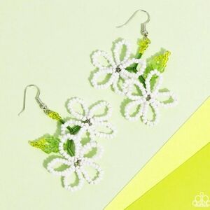 White Blooms White Beaded Earrings